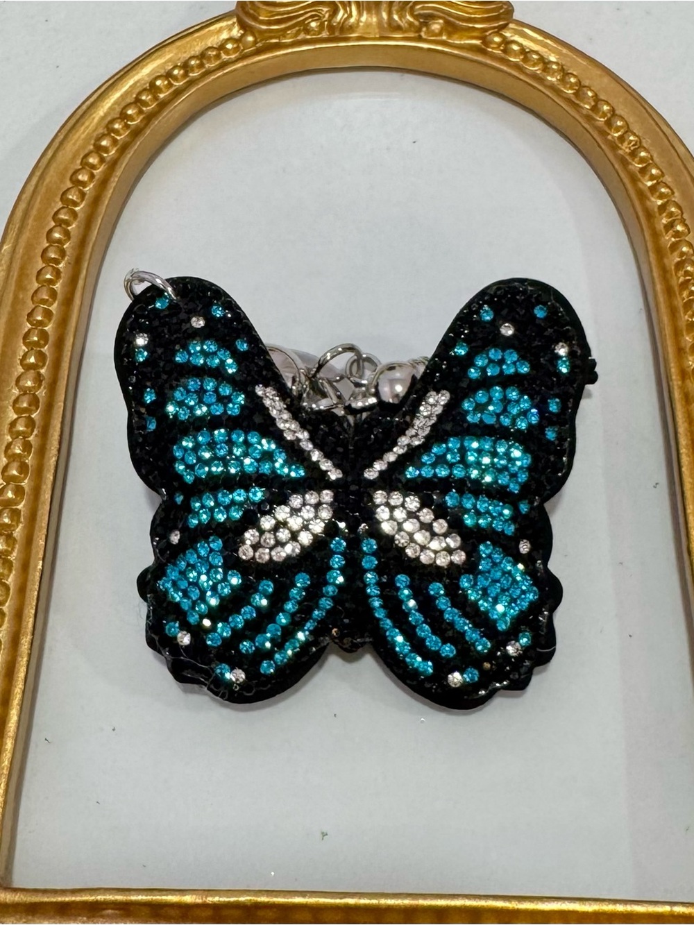 New Teal/Silver & Black Crystal Butterfly Keychain Bag Charm